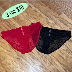 VS Red and Black Lace Panties Set